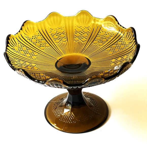 Vintage Amber Centerpiece Compote Early 20th Century Large European Candy Dish - Picture 8 of 11